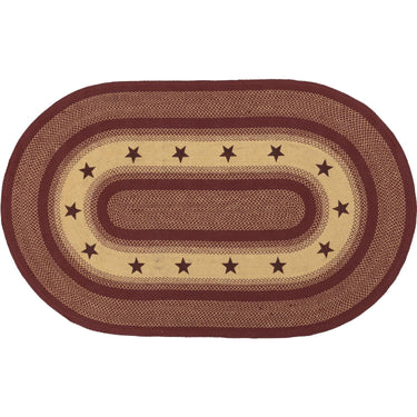 Burgundy Red Primitive Jute Braided Rug Oval Stencil Stars 5'x8' with Rug Pad VHC Brands - The Fox Decor